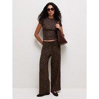 New Look Cotton Rich Animal Print Wide Leg Trousers - Brown