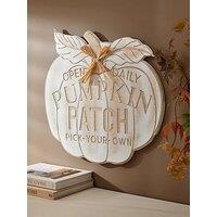 Festive 50Cm White Washed Wooden Pumpkin Patch Sign