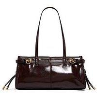 Aldo Patent Effect Shoulder Bag With Buckle Detail - Brown