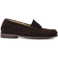 Dune London Women'S Faux Shearling Lined Suede Penny Loafers - Brown