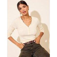 Friends Like These Ivory Long Sleeve Button Henley Top