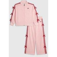 River Island Girls Bow Striped Zip-Through Track Set - Pink