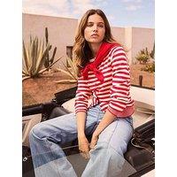 Mint Velvet Striped Scarf Knit Cardigan - Red