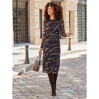 Sosandar Chocolate Ruched Detail Mesh Dress - Brown