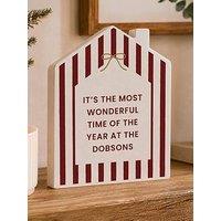 The Personalised Memento Company Personalised Red Striped Wooden House Ornament