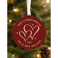 The Personalised Memento Company Personalised First Christmas As Red Wooden Tree Decoration