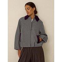 Monsoon Jess Velvet Trim Bomber Jacket - Grey