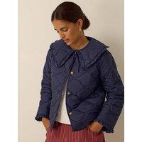 Monsoon Womens Jade Wavy Quilted Frill Collar Jacket - Blue