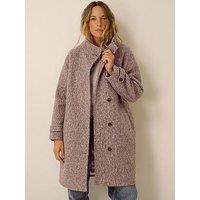 Monsoon Womens Boucle Stand Collar Longline Coat - Brown
