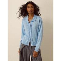 Monsoon Womens Carey Scallop Collar Cable Knit Cardigan - Blue