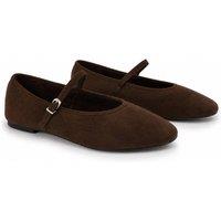 Glamorous Womens Suede Buckle Strap Almond Toe Ballet Flats - Brown