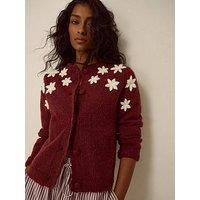 Monsoon Erin Floral Embroidered Cardigan - Red