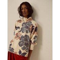 Monsoon Olive High Neck Floral Jumper - Cream