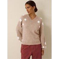 Monsoon Emily Floral Embroidered Jumper - Brown