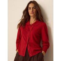 Monsoon Womens Carey Scalloped Collar Cable Knit Cardigan - Red