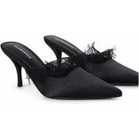 Glamorous Womens Satin Lace Pointed Toe Mules - Black