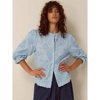 Monsoon Womens Blair Embroidered Floral Button-Through Shirt - Blue