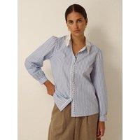 Monsoon Womens Lace Collar Stripe Shirt - Blue
