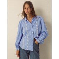 Monsoon Womens Embroidered Puff Sleeve Shirt - Blue
