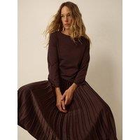 Monsoon Womens Pleated Long Sleeve Midi Dress - Brown