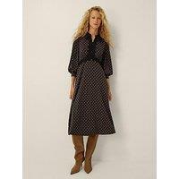 Monsoon Sally Lace Polka Dot Jersey Midi Dress - Black