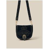 Monsoon Dori Embroidered Crossbody Saddle Bag - Black