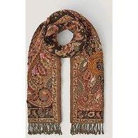 Monsoon Ingrid Paisley Print Fringed Scarf - Brown