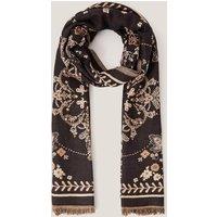 Monsoon Womens Sammi Medallion Print Fringed Long Scarf - Black