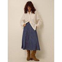 Monsoon Harper Godet Denim Midi Skirt - Blue