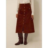 Monsoon Womens Button-Through Split Midi Skirt - Brown