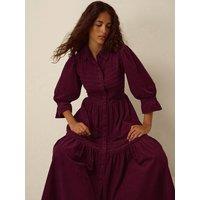 Monsoon Womens Button-Through Tiered Puff Sleeve Dress - Red