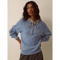 Monsoon Corie Check Ruffle Collar Jumper - Blue