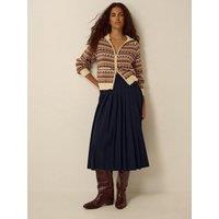 Monsoon Womens Nancy Pleated Buckle Waist Midi Skirt - Blue