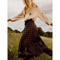 Monsoon Womens Gracie Check Pleated Buckle Waist Skirt - Brown