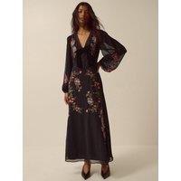 Monsoon Womens Margot Floral Embroidered Maxi Dress - Black