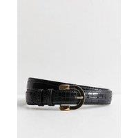 New Look Faux Leather Crocodile Textured Resin Buckle Belt - Black