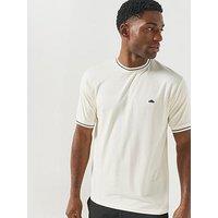 Ellesse Mens Ribbed Crew Neck Tipped Trim T-Shirt - Cream