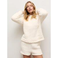 New Look Womens Borg Texture Elasticated Waist Shorts - Cream