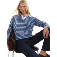 River Island Womens Stripe Lace Collar Rugby Top - Blue