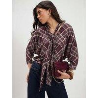 River Island Checked Pussybow Blouse - Purple