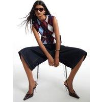 River Island Womens Argyle Fitted Sleeveless T-Shirt - Burgundy