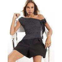 River Island Womens Bardot Tie Shoulder Ruched Blouse - Black