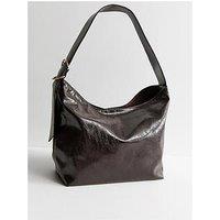 New Look Faux Leather Buckle Detail Hobo Shoulder Bag - Brown