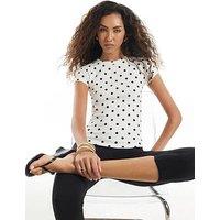 River Island Polka Dot Fitted Rib Baby Tee T-Shirt - White
