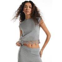 River Island Cosy Lace Hem Tank Top - Grey
