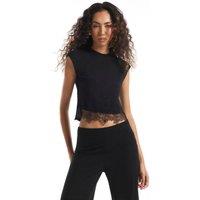 River Island Lace Hem Cropped Sleeveless Tank Top - Black