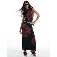River Island Mesh Floral Print Maxi Skirt