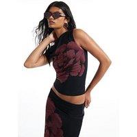 River Island Sl Mesh Floral Print Drape Top