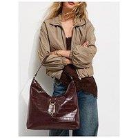 New Look Womens Croc-Embossed Zip-Top Hobo Shoulder Bag - Dark Burgundy