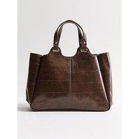 New Look Faux Leather Crocodile Embossed Mini Shopper Tote Bag - Brown